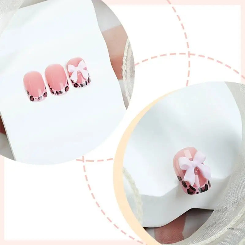 Lovely Bows Artificial Leopard French Tip False Nails