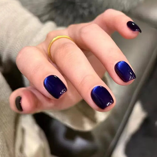 30Pcs Blue Cat eye short Press on Nails