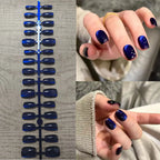 30Pcs Blue Cat eye short Press on Nails
