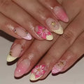 24pcs Almond False Nails Tips with Pearl Flower Design