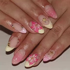 24pcs Almond False Nails Tips with Pearl Flower Design