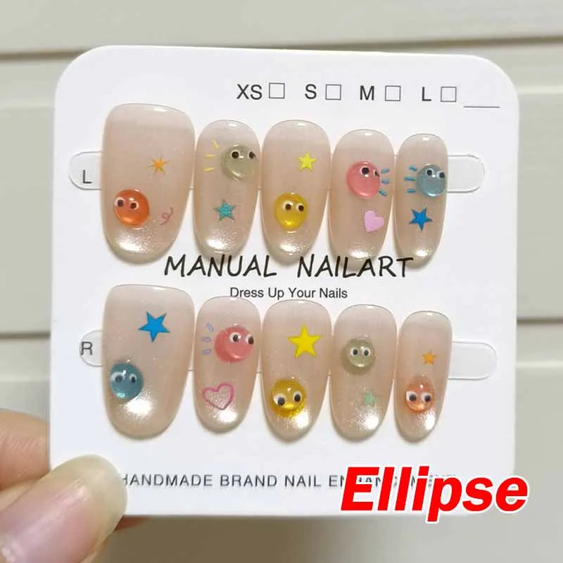 10Pcs French Style New Cute 3D Small Eyes Press on nails