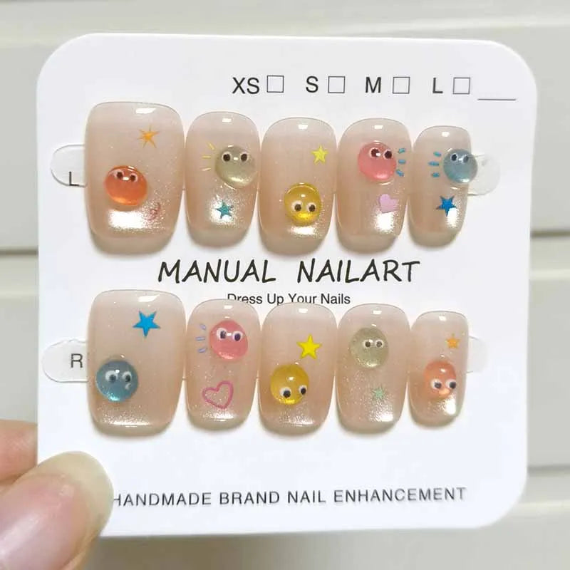 10Pcs French Style New Cute 3D Small Eyes Press on nails