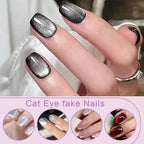 24PCS Cat Eye Short Reusable Press On Nail