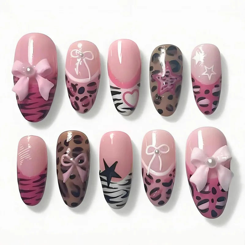 24PCS Sweet Pink French Press on Nails