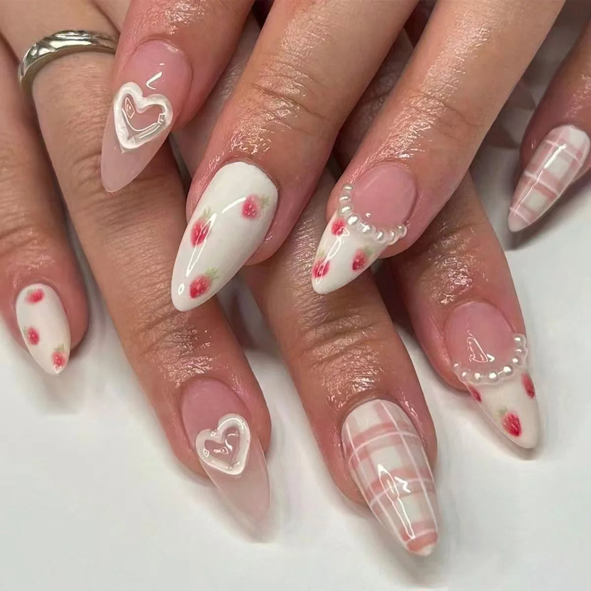 24PCS Sweet Pink French Press on Nails
