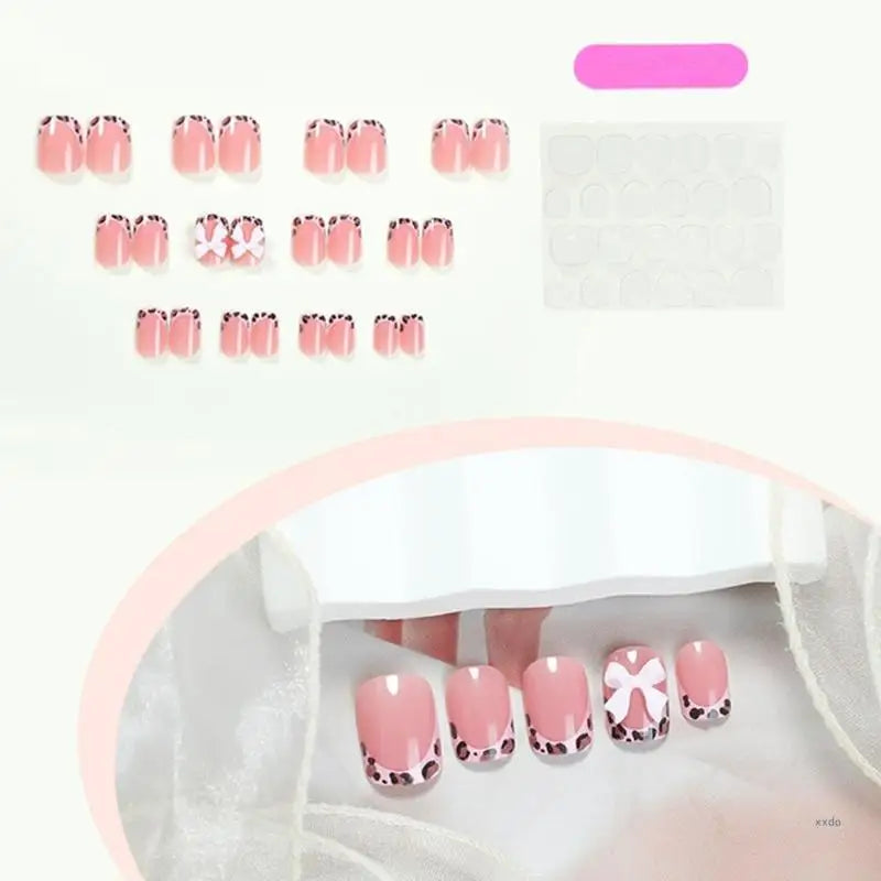 Lovely Bows Artificial Leopard French Tip False Nails