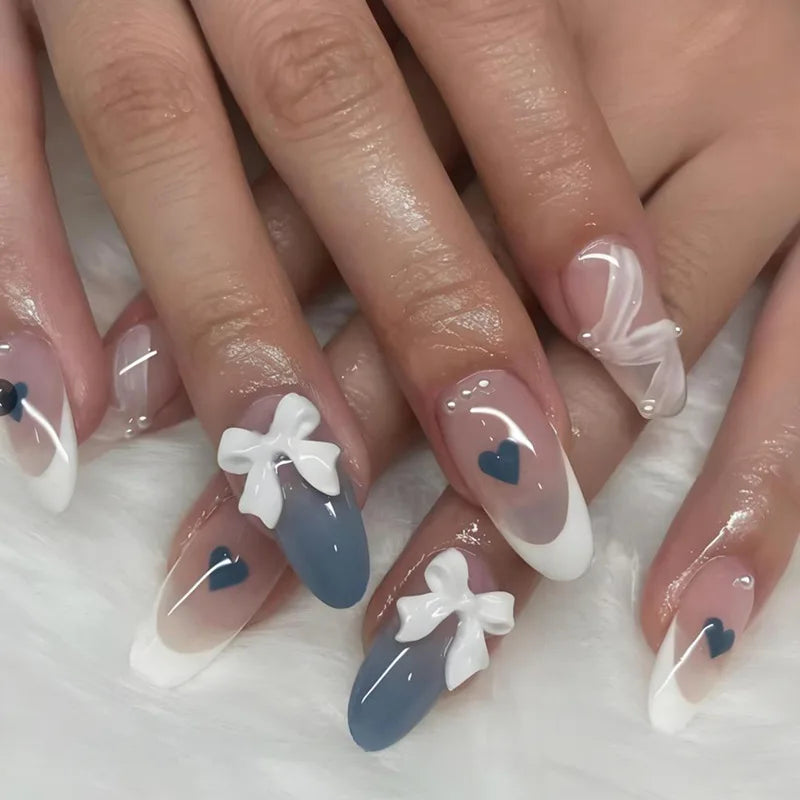24PCS Sweet Pink French Press on Nails