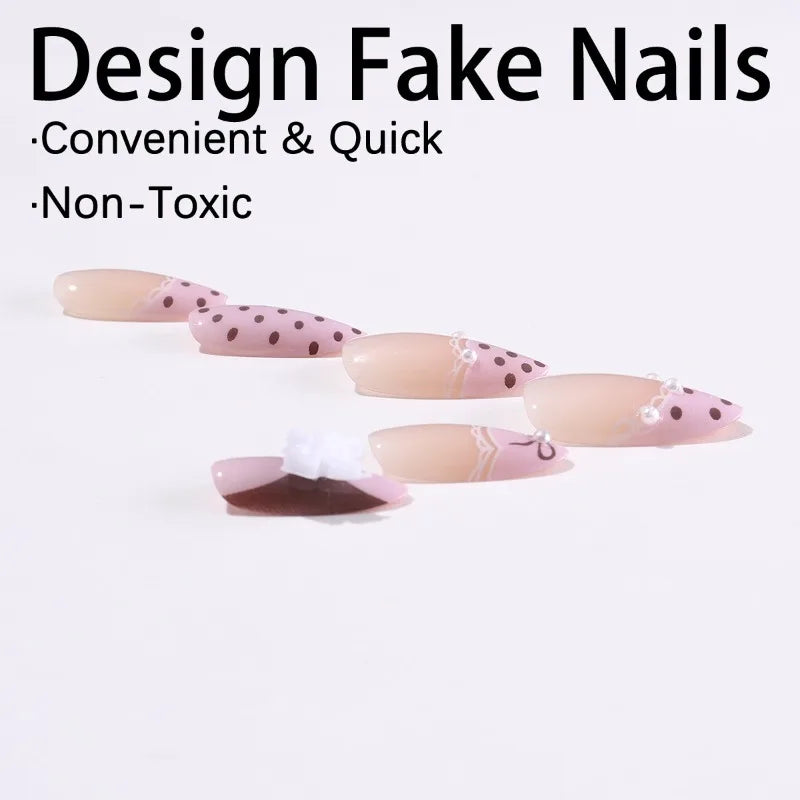 24PCS Sweet Pink French Press on Nails