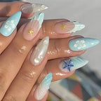 24pcs Almond False Nails Tips with Pearl Flower Design